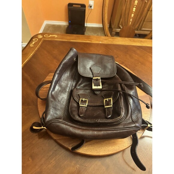 Vera Pelle Large Brown Leather Backpack Drawstring Many Pockets 10” X 5 “ X 13” main image 13